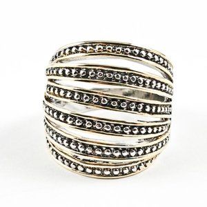 Beautiful Multi Row Micro Bead Open Two Tone Ring